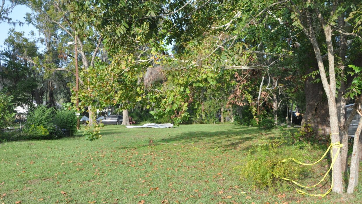 The trailer and other items at 600 Poplar St. in Guyton have been removed by family members, according to Chief Breletic. The remnants of yellow “caution” tape -- placed around the property by family members -- still remains. (Photo by Barbara Augsdorfer/Effingham Herald.)